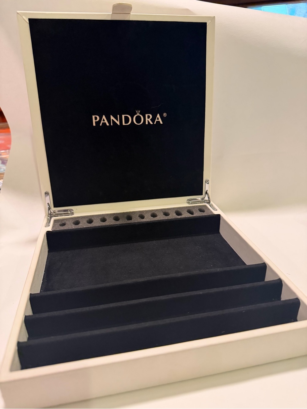 Vintage Pandora Jewelry Box Charm Bracelet Display Case Black Velvet Rare